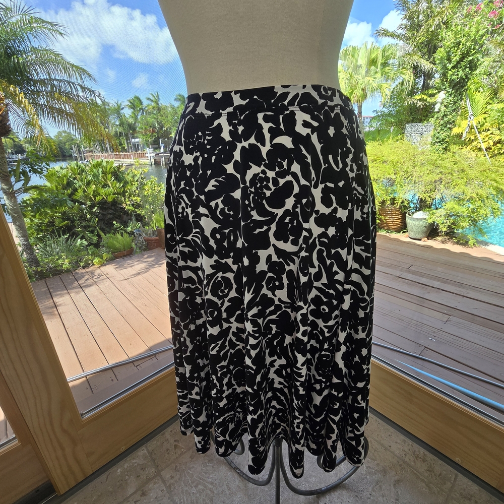KORS Michael Kors Black and White A-Line Midi Skirt